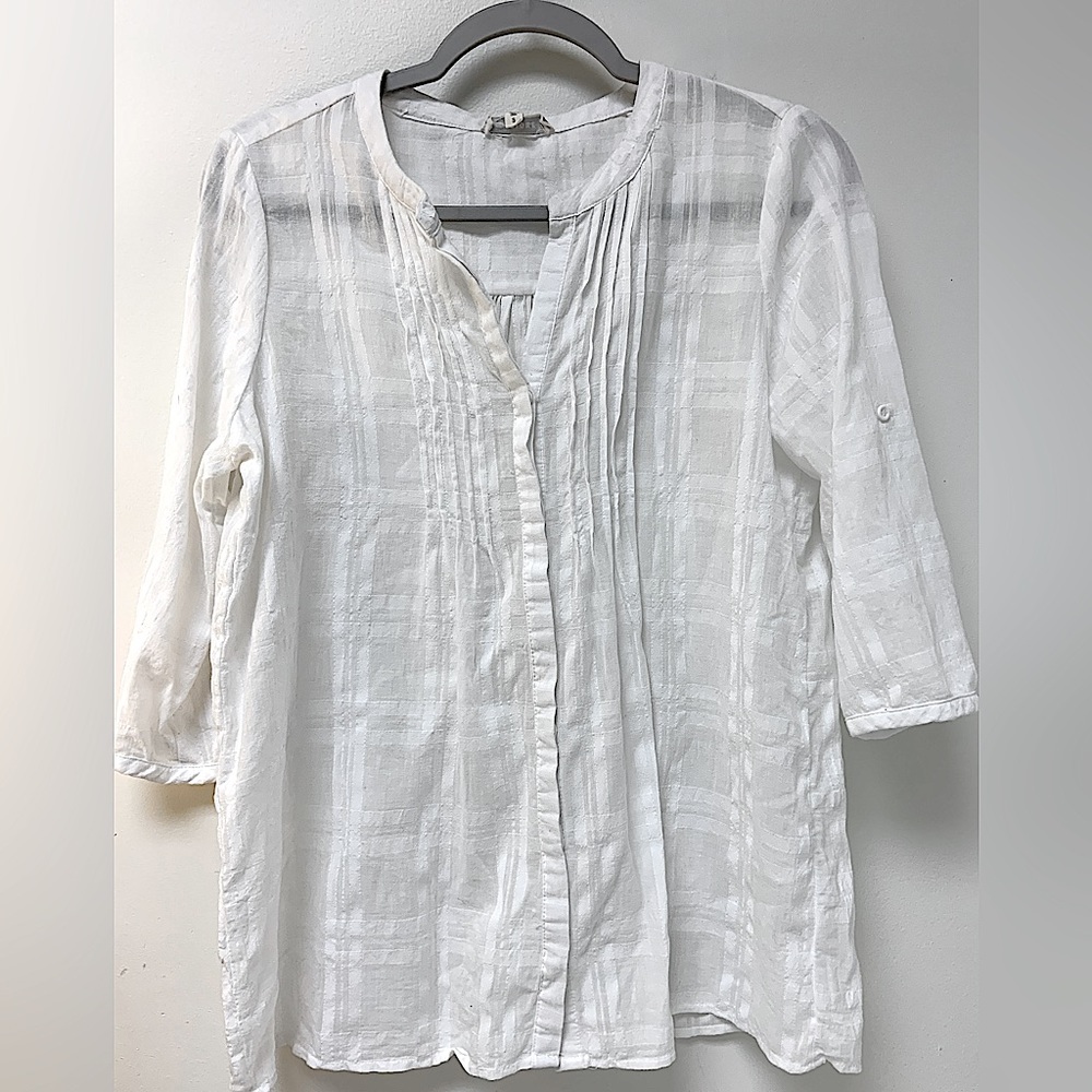 Pleione white sheer Henley tunic blouse size small
